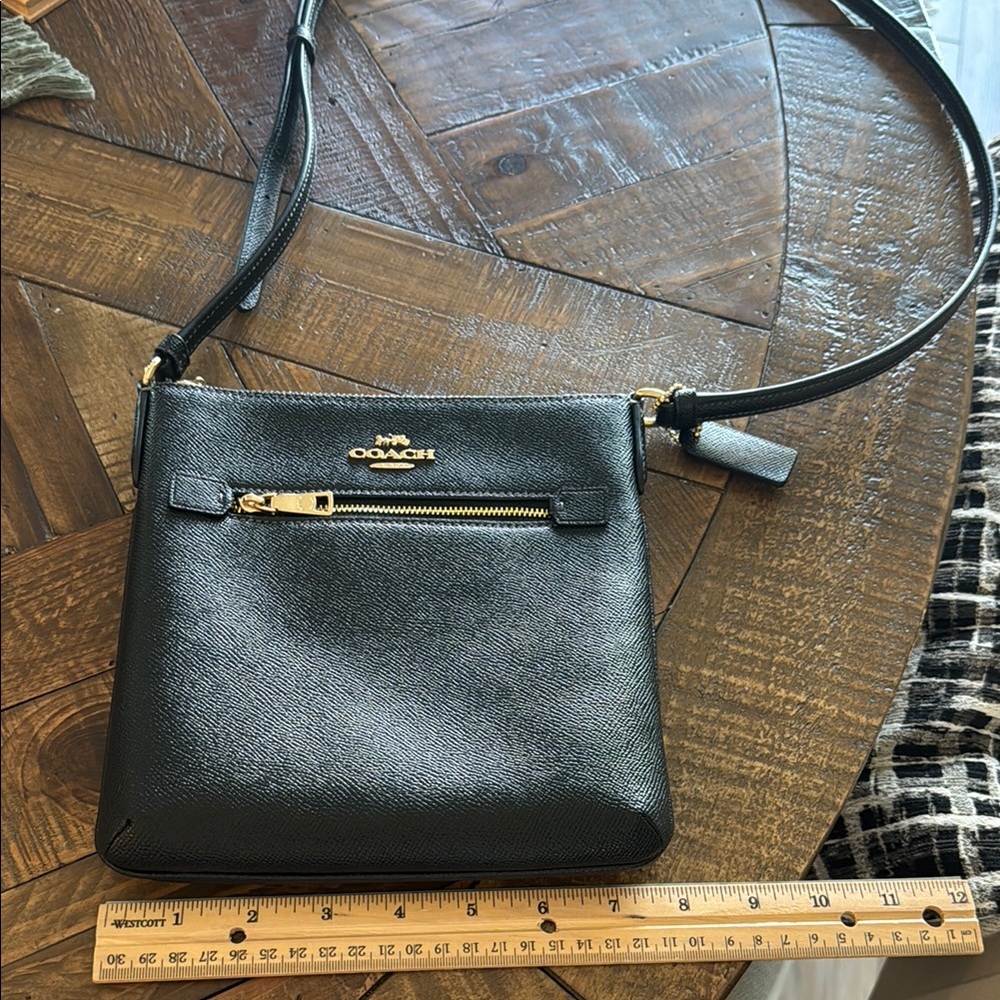 Coach Black Leather Crossbody Bag with Gold Accents